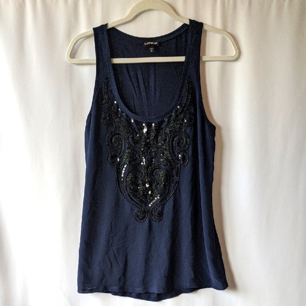 Express Blue Sequin Tank Top Size M